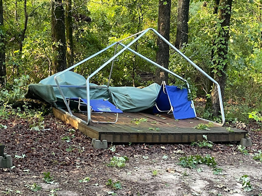 "One of the standard campsite tents at Kinsey after the storm."