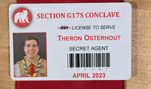 Section G17S Secretary Theron Osterhout’s “License to Serve” that he received by participating in activities and completing challenges at the Section G17S Conclave.