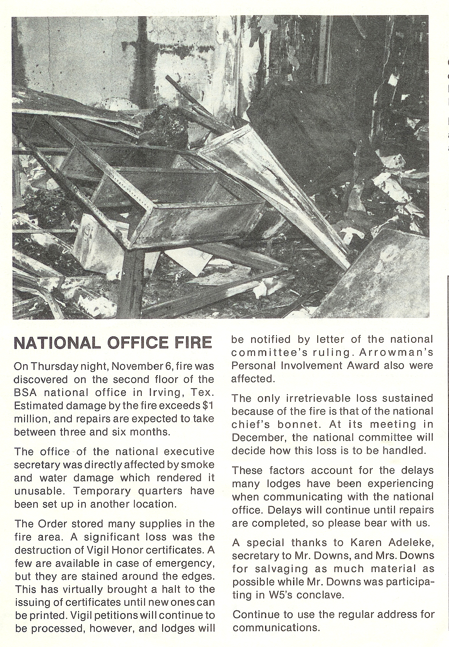 News article of National Office fire
